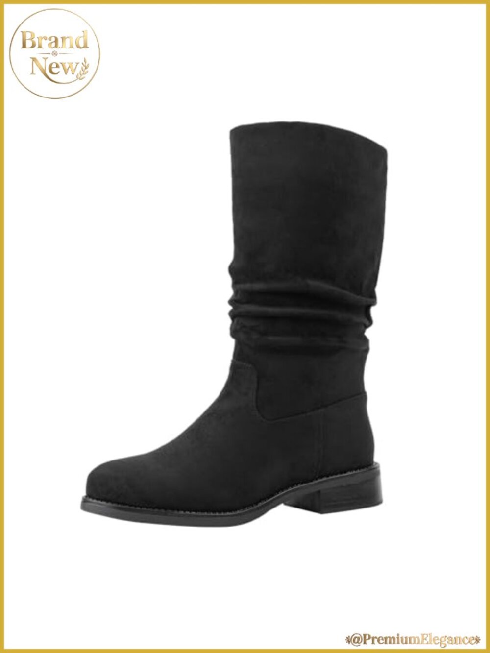 Slouchy Mid Calf Flat Boots Pull On Round Toe Side Zip Faux Suede